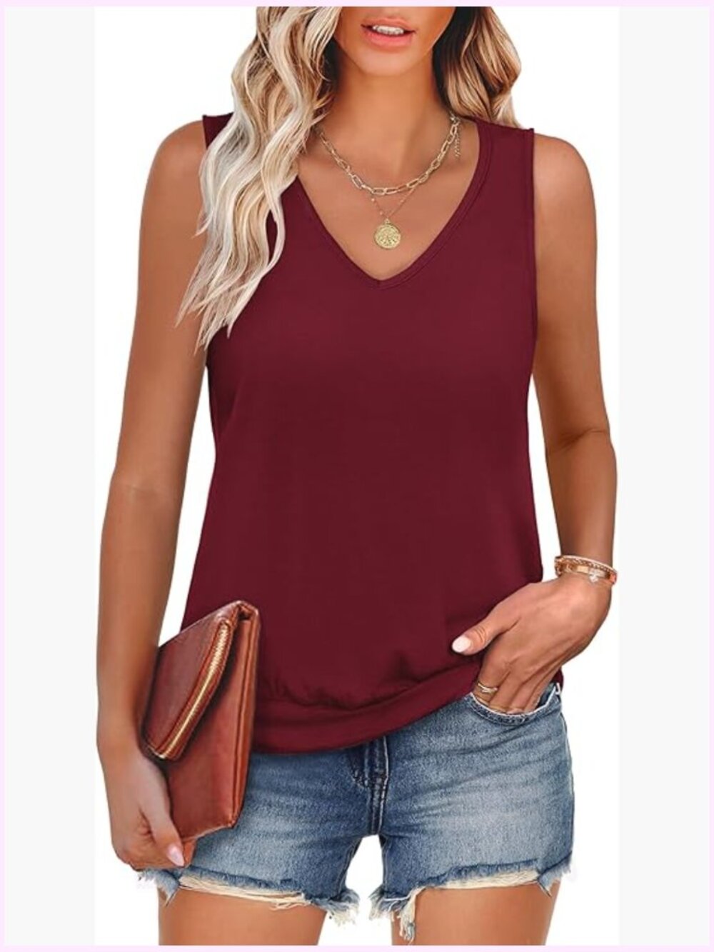 Tank Top Sleeveless V Neck Loose Fit Cute Cami Basic Solid Tees Summer
